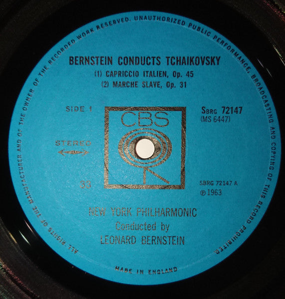 Leonard Bernstein Conducts Pyotr Ilyich Tchaikovsky, New York Philharmonic : 1812 Overture / March Slave / Capriccio Italien (LP, Album)