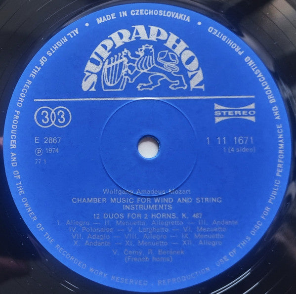 Wolfgang Amadeus Mozart - Czech Philharmonic Wind Ensemble and other The Czech Philharmonic Orchestra : Chamber Music For Wind And String Instruments (2xLP, Gat)