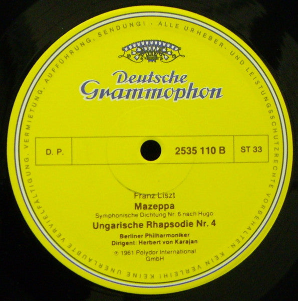 Franz Liszt - Berliner Philharmoniker, Herbert von Karajan : Mazeppa • Les Preludes Ungarische Rhapsodien Nr. 2 & 4 (LP, Comp)