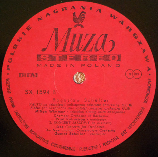 Bogusław Schaeffer : Quattro Movimenti / S'Alto / Koncert Jazzowy (LP)