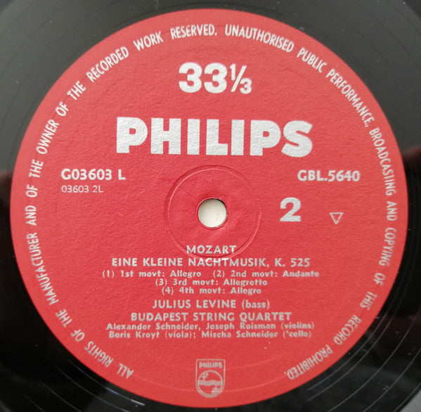 Wolfgang Amadeus Mozart, Budapest String Quartet : Quintet For Clarinet And Strings In A / Eine Kleine Nachtmusik (LP, Mono)