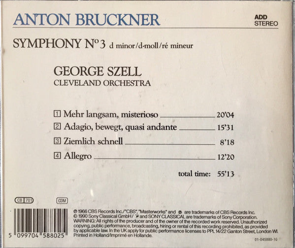 Anton Bruckner - George Szell & The Cleveland Orchestra : Symphony No. 3 (CD, Album, RE, RM)
