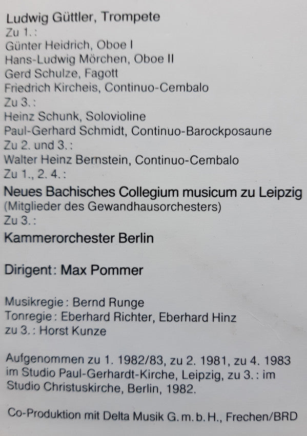 Ludwig Güttler, Neues Bachisches Collegium Musicum Leipzig, Kammerorchester Berlin, Max Pommer : Wiederentdeckte Trompetenkonzerte (LP)