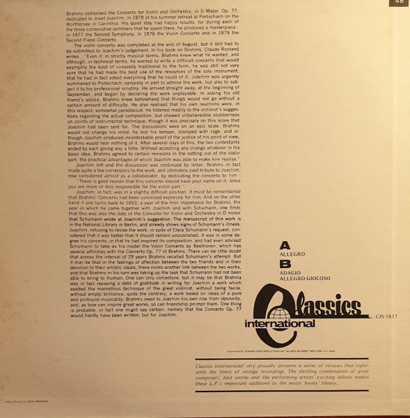 Johannes Brahms / David Oistrach, Kiril Kondrashin, Большой Симфонический Оркестр Всесоюзного Радио : Violin Concerto In D Major, Op.77 (LP, Album, RM)