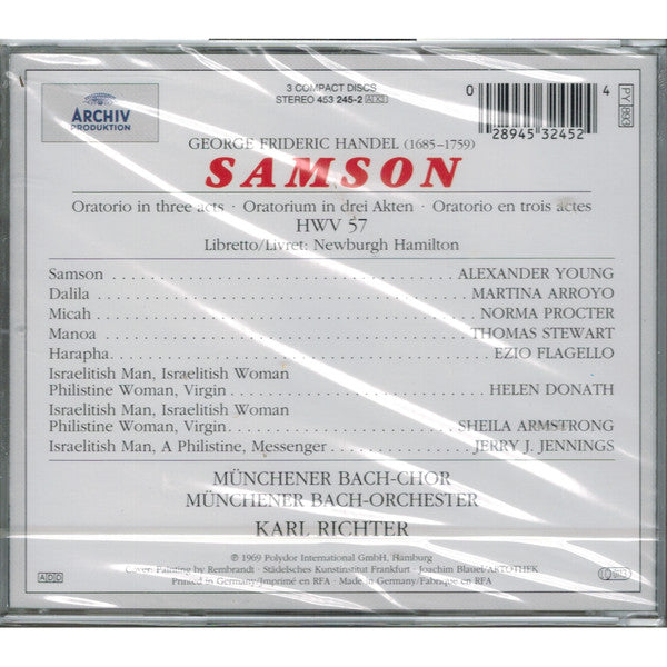 Georg Friedrich Händel – Martina Arroyo · Helen Donath · Sheila Armstrong · Norma Procter, Alexander Young · Jerry J. Jennings · Ezio Flagello · Thomas Stewart (2), Münchener Bach-Chor · Münchener Bach-Orchester, Karl Richter : Samson (3xCD)
