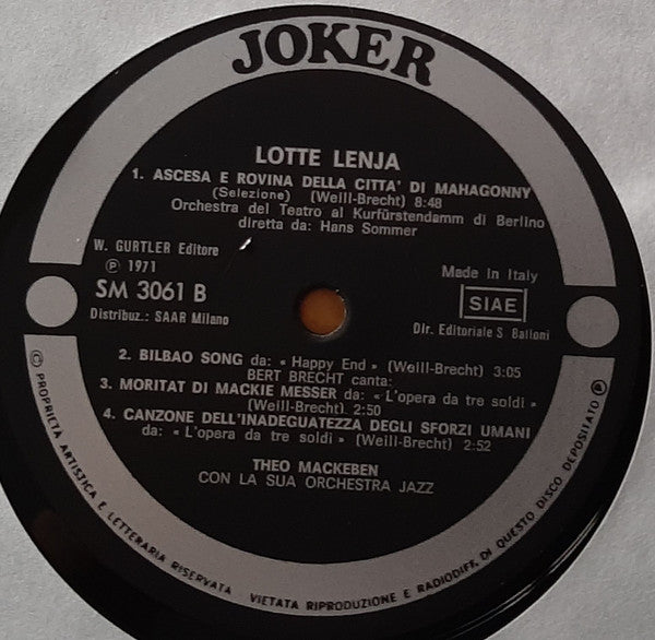 Bertolt Brecht / Kurt Weill / Erika Helmke / Erich Ponto / Kurt Gerron / Willy Trenk-Trebitsch / Lotte Lenya / Lewis Ruth Band / Theo Mackeben : L'Opera Da 3 Soldi (LP, Album)