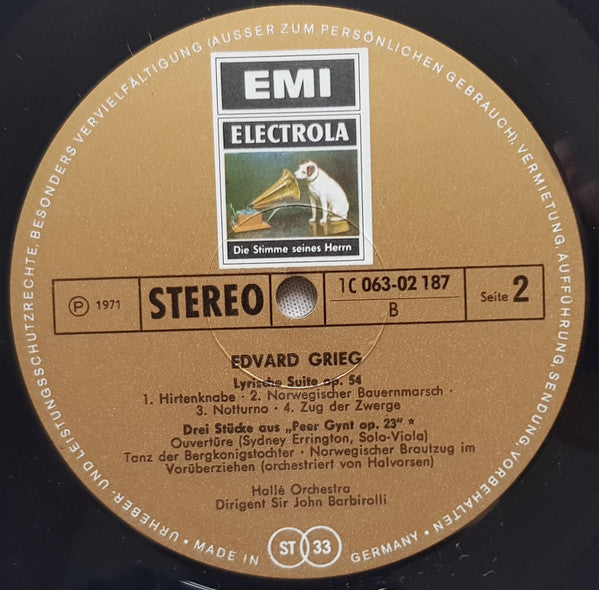 Edvard Grieg, Sir John Barbirolli, Hallé Orchestra : Norwegische Tänze • Huldigungsmarsch • Lyrische Suite • Peer Gynt Suite (LP, Gol)