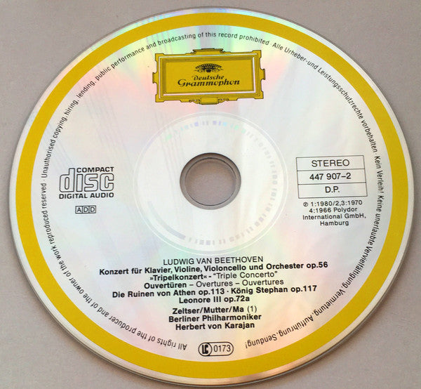 Ludwig van Beethoven, Anne-Sophie Mutter, Yo-Yo Ma, Mark Zeltser, Berliner Philharmoniker, Herbert von Karajan : Tripelkonzert = Triple Concerto - Ouvertüren: Leonore III - Die Ruinen Von Athen (CD, Comp, RM)