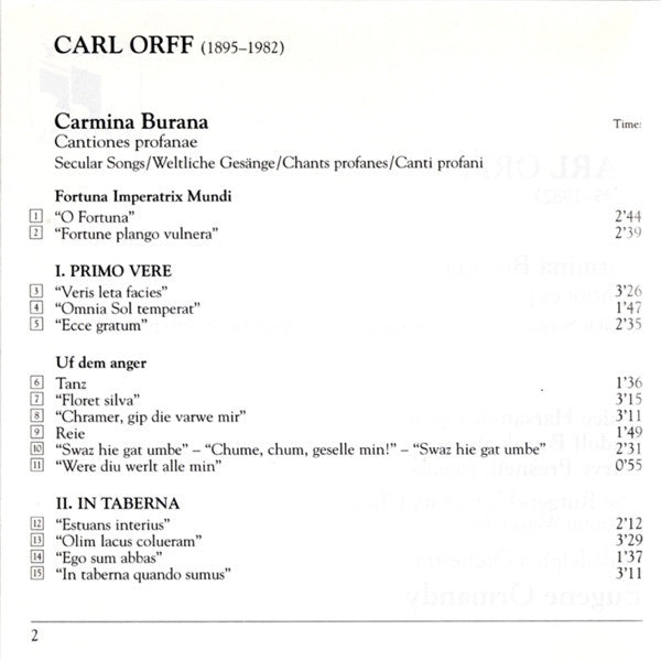 Carl Orff - Janice Harsanyi, Rudolf Petrak, Harve Presnell, The Philadelphia Orchestra, The Rutgers University Choir, Eugene Ormandy : Carmina Burana (CD, Album, RE)