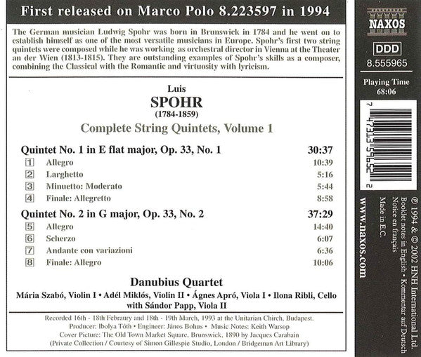 Louis Spohr - Danubius Quartet, Sándor Papp : Complete String Quartets, Volume 1 (CD, Album, RE)