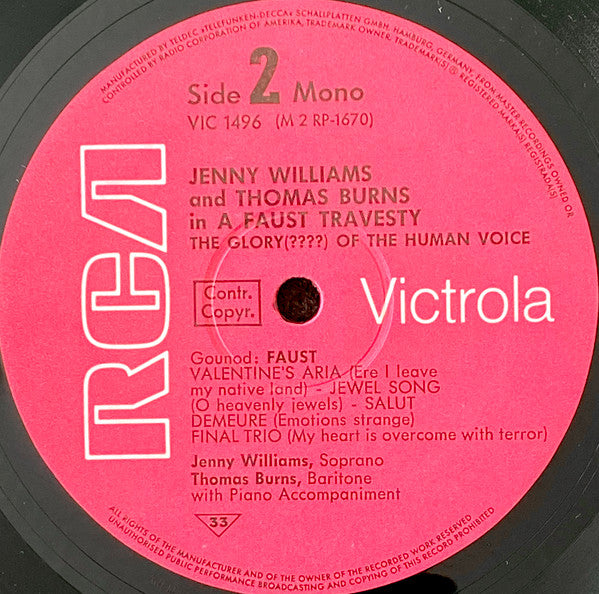 Florence Foster Jenkins / Jenny Williams And Thomas Burns : The Glory (????) Of The Human Voice (LP, Mono, RE)