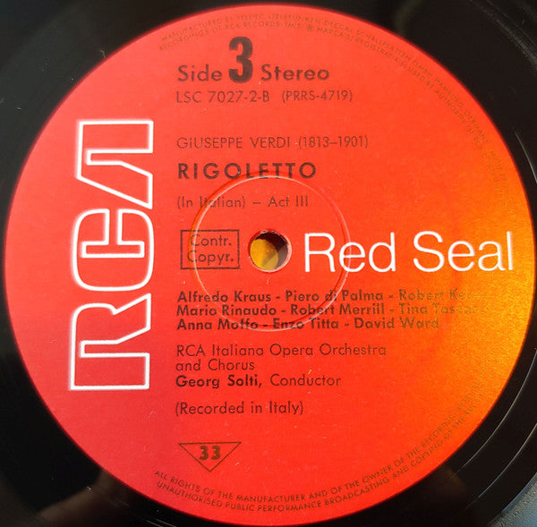 Giuseppe Verdi - Anna Moffo, Robert Merrill, Alfredo Kraus, Rosalind Elias, Ezio Flagello, Georg Solti : Rigoletto (2xLP, Album, RE + Box)