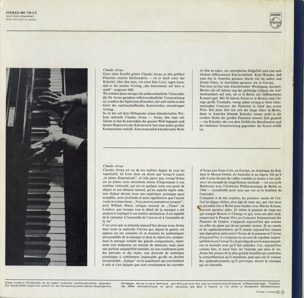 Ludwig van Beethoven / Claudio Arrau : Klaviersonaten, Es-Dur Op. 31,3 • Es-Dur Op. 81a "Les Adieux" • Fis-Dur Op. 78 (LP)