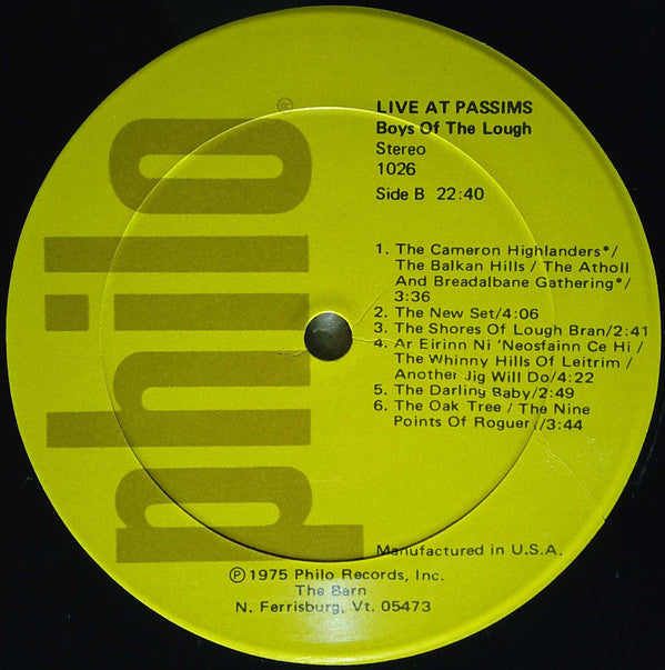 The Boys Of The Lough : Live At Passims (LP, Album, Gre)