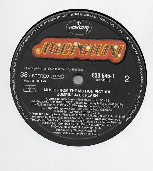 Various : Music From The Motion Picture Jumpin' Jack Flash (LP, Comp)