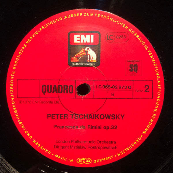 Pyotr Ilyich Tchaikovsky, Mstislav Rostropovich, London Philharmonic Orchestra : Romeo And Juliet, Fantasy Overture / Francesca Da Rimini. Fantasy Op. 32 (LP)