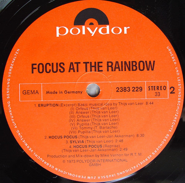 Focus (2) : At The Rainbow (LP, Album, Tri)