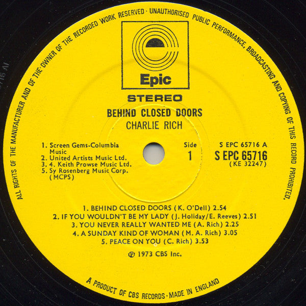 Charlie Rich : Behind Closed Doors (LP)