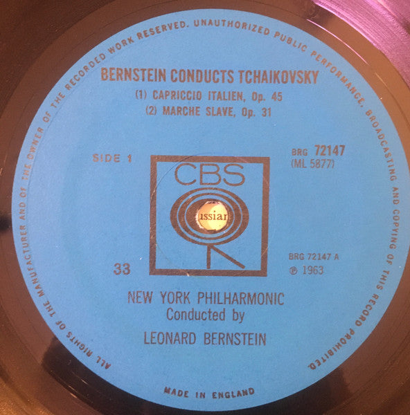 Leonard Bernstein Conducts Pyotr Ilyich Tchaikovsky, New York Philharmonic : 1812 Overture / March Slave / Capriccio Italien (LP, Album, Mono)