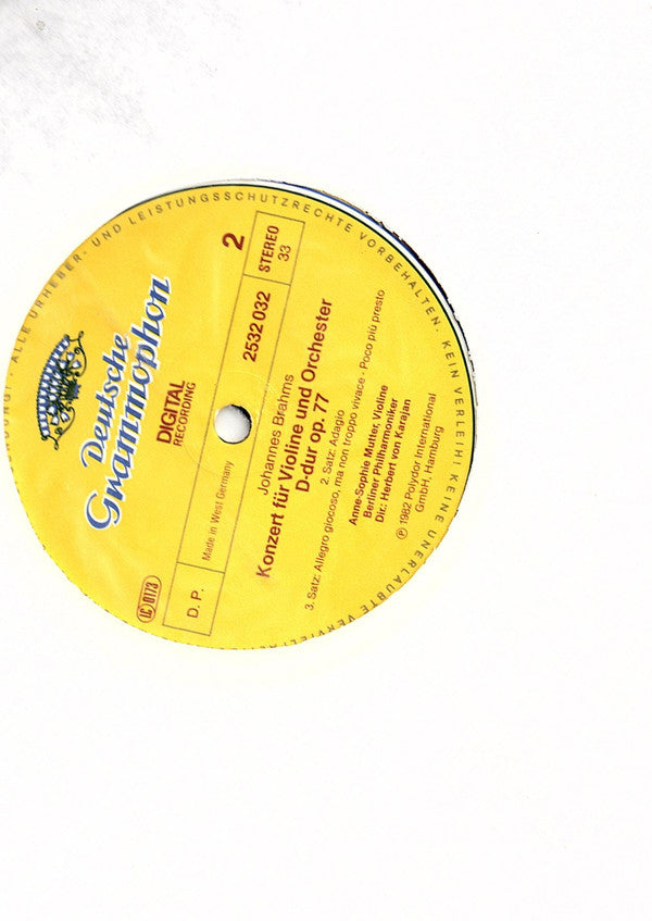 Johannes Brahms, Anne-Sophie Mutter, Berliner Philharmoniker · Herbert von Karajan : Konzert Für Violine Und Orchester D-dur Op. 77 (LP)