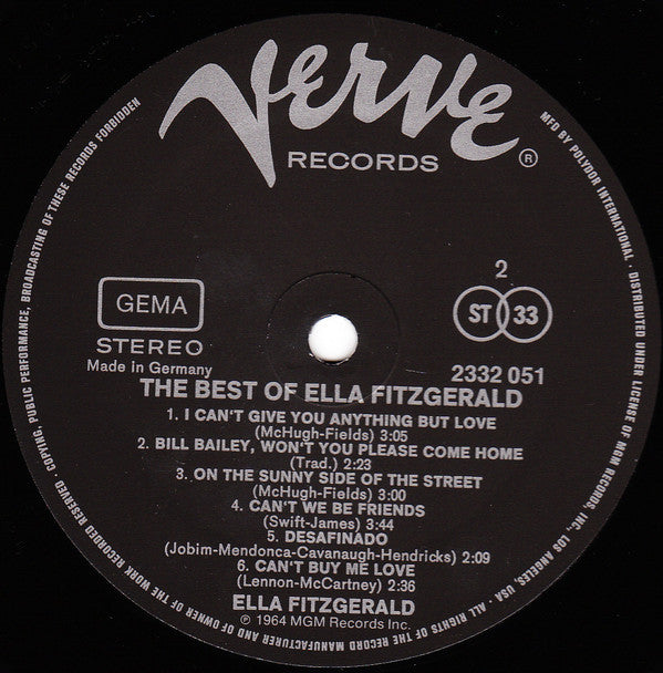 Ella Fitzgerald : The Best Of Ella Fitzgerald (LP, Comp, RE)