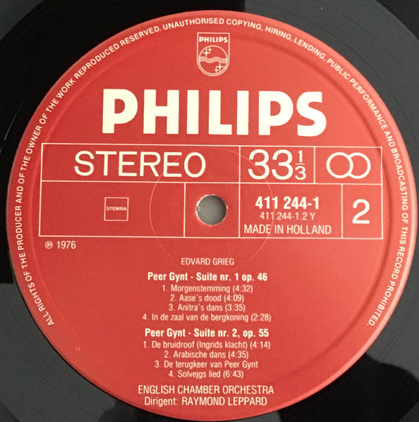 Stephen Bishop-Kovacevich, BBC Symphony Orchestra, Sir Colin Davis, English Chamber Orchestra, Raymond Leppard : Grieg: Pianoconcert in A / Peer Gynt Suites, Nrs. 1 En 2 (LP)
