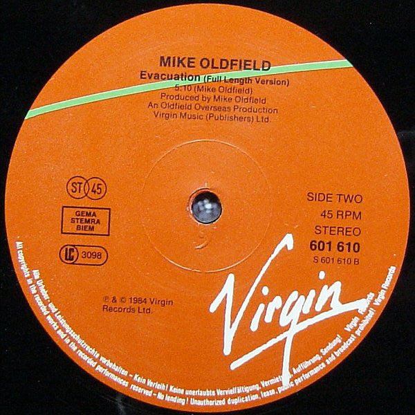 Mike Oldfield : Étude (Theme From The Killing Fields) (Full Length Version) (12", Single)