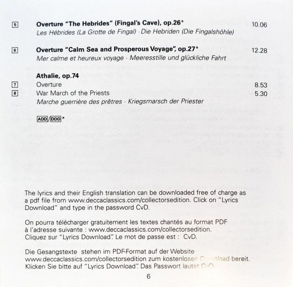 Felix Mendelssohn-Bartholdy, Wiener Philharmoniker, Christoph von Dohnányi : The Complete Symphonies (4xCD, Comp + Box)