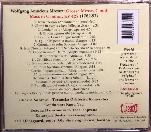 Wolfgang Amadeus Mozart, Toruńska Orkiestra Kameralna, Knud Vad : Mass In C Minor (CD, Album)
