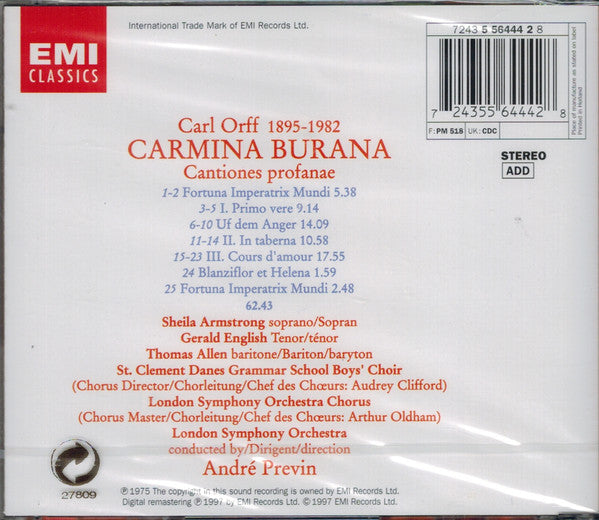 Carl Orff - London Symphony Orchestra, London Symphony Chorus, André Previn : Carmina Burana (CD, RE, RM)