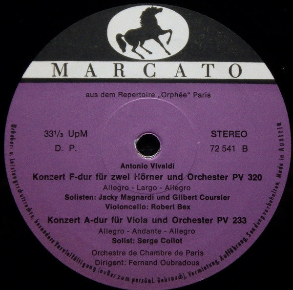 Antonio Vivaldi, Orchestre De Chambre De Paris, Fernand Oubradous : Quatre Concerti (LP, Club)