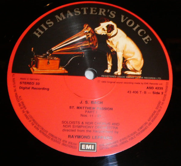 Johann Sebastian Bach, Raymond Leppard, NDR Sinfonieorchester : St. Matthew Passion (4xLP + Box)
