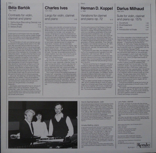 Béla Bartók / Charles Ives / Herman D. Koppel / Darius Milhaud, Lars Aabo, Henrik Sachsenskjold, Amalie Malling : Music For Clarinet, Violin And Piano (LP)