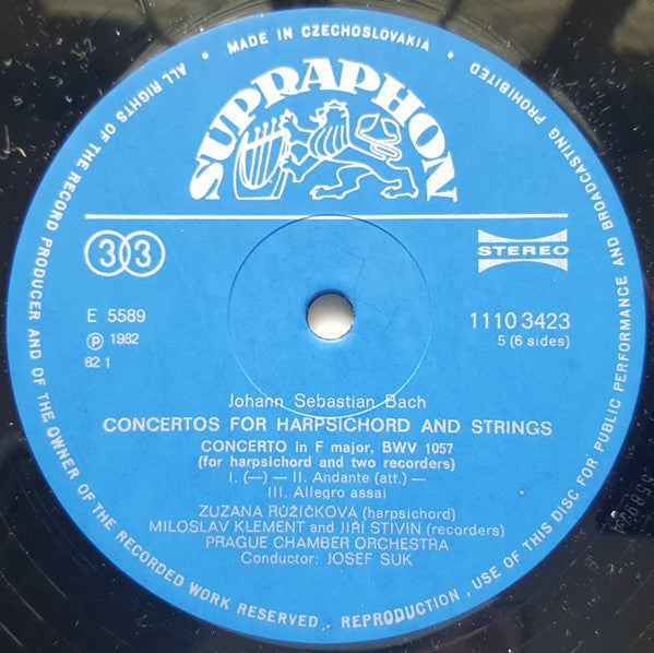 Johann Sebastian Bach, Zuzana Růžičková, Prague Chamber Orchestra, Josef Suk : Concertos For Harpsichord And Strings (Complete) (3xLP + Box)