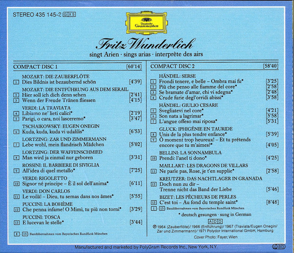 Fritz Wunderlich : Fritz Wunderlich Singt Arien Und Lieder (5xCD, Comp, RE + Box, RP)