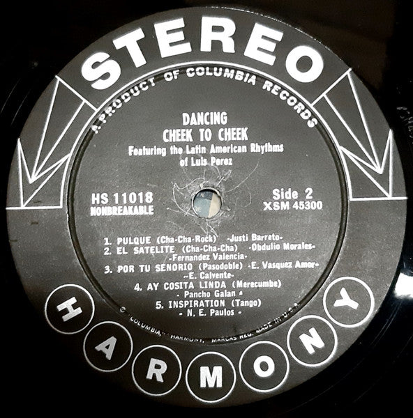 Society Orchestra Of Ron Bannister And The Latin American Rhythms Of Luis Perez (20) : Dancing Cheek To Cheek (LP)