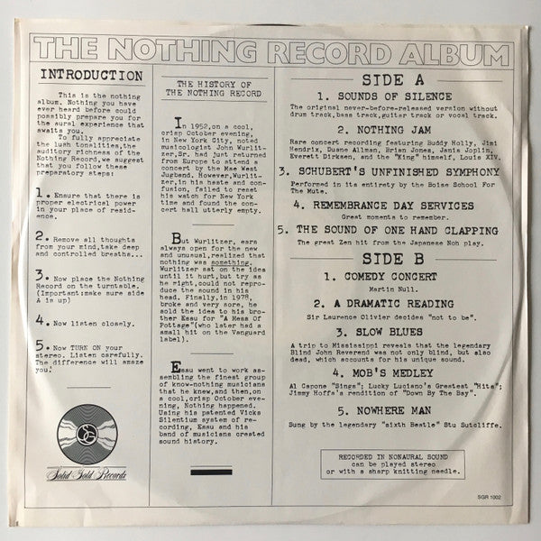 No Artist : The Nothing Record Album (12", Album)