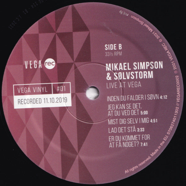 Mikael Simpson & Sølvstorm : Live At Vega (LP, Album, Ltd, Han)