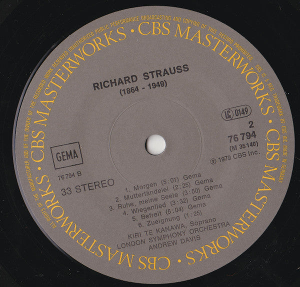 Richard Strauss - Kiri Te Kanawa, Andrew Davis, London Symphony Orchestra : Four Last Songs • Vier Letzte Lieder • Quatre Derniers Lieder (LP)