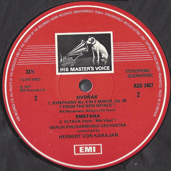 Antonín Dvořák / Bedřich Smetana - Herbert Von Karajan, Berliner Philharmoniker : "New World" Symphony / Vltava (The Moldau) (LP, Quad)