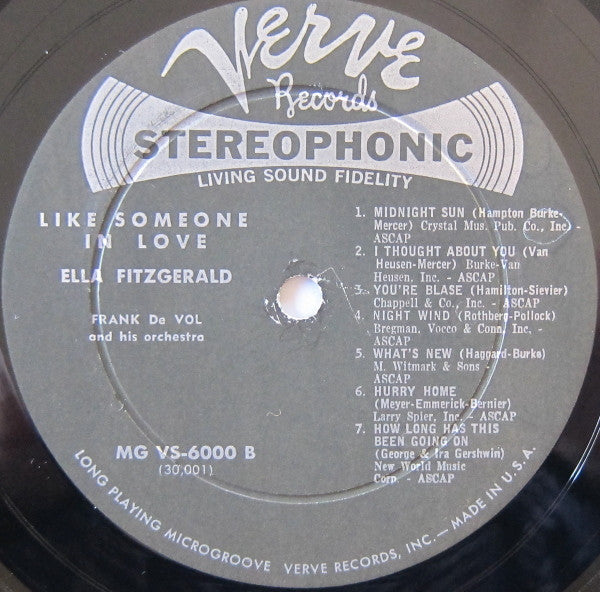 Ella Fitzgerald - Frank De Vol And His Orchestra : Like Someone In Love (LP, Album)