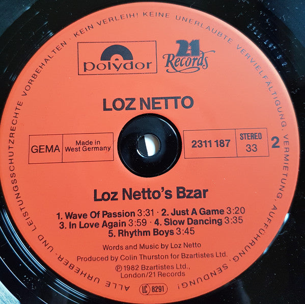 Loz Netto's Bzar : Loz Netto's Bzar (LP, Album)