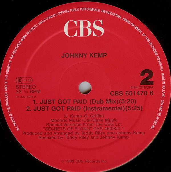 Johnny Kemp : Just Got Paid (12", Maxi)