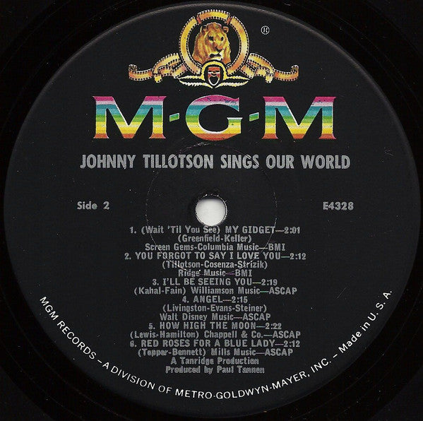 Johnny Tillotson : Johnny Tillotson Sings Our World (LP, Mono)