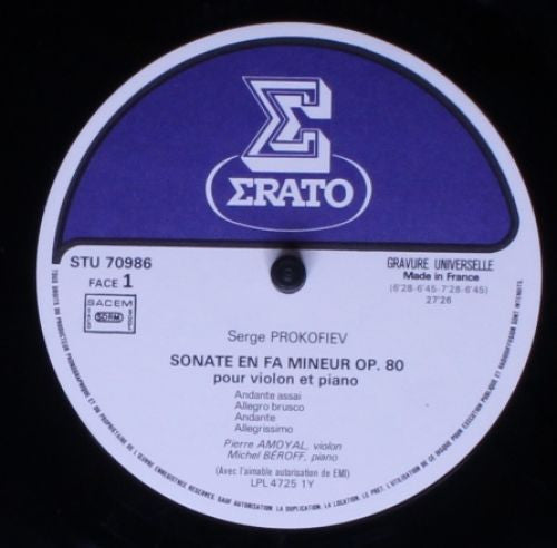 Sergei Prokofiev - Pierre Amoyal, Michel Béroff : Les Deux Sonates Pour Violon & Piano (LP, Gat)