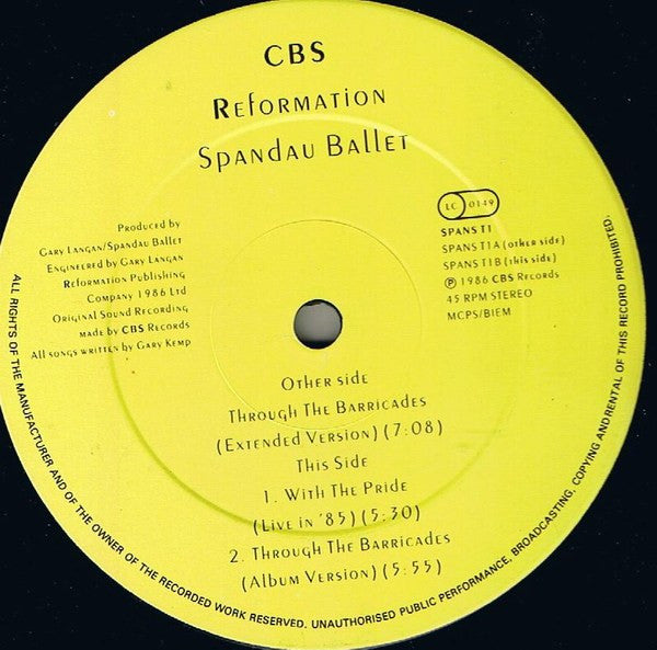 Spandau Ballet : Through The Barricades (Extended Version) (12", Single)