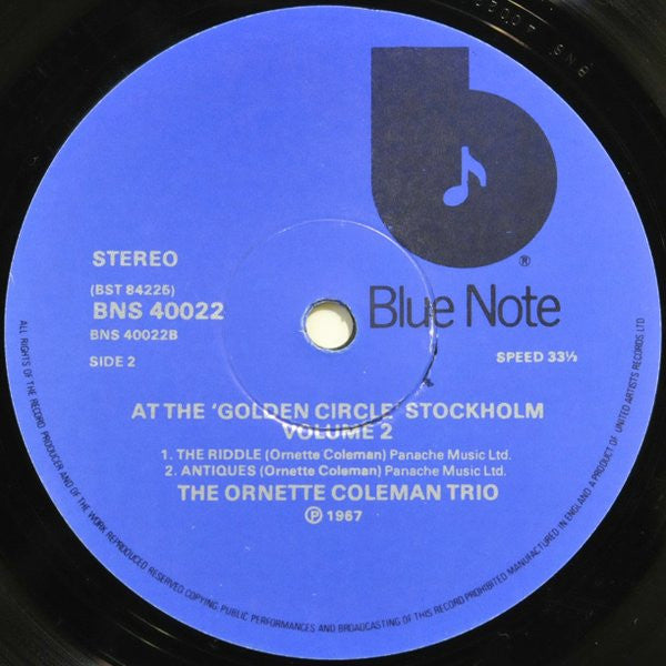 The Ornette Coleman Trio : At The "Golden Circle" Stockholm - Volume Two (LP, Album, RE)