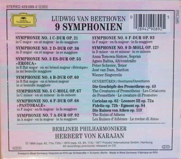 Ludwig van Beethoven - Berliner Philharmoniker, Herbert von Karajan : 9 Symphonien (6xCD, RE, RM + Box, Comp, Sli)