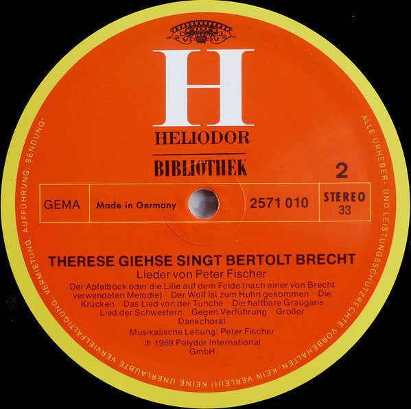 Therese Giehse : Therese Giehse Singt Brecht (LP, Album)