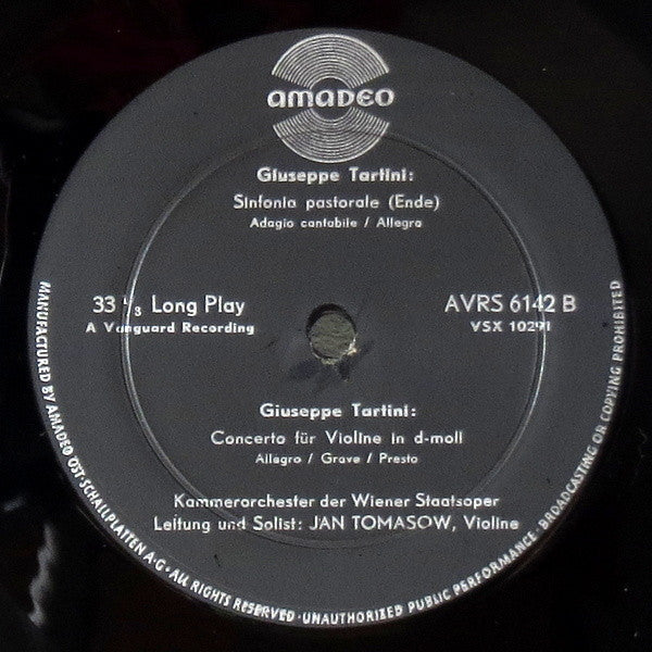 Chamber Orchestra of the Vienna State Opera, Jan Tomasow : Barocke Violinkonzerte Von Nardini Und Tartini (LP, Album, Mono)